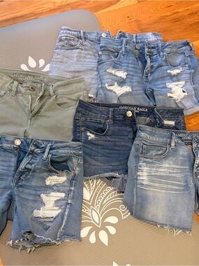 American Eagle Outfitters Mixed Blue and Olive Denim Shorts Collection